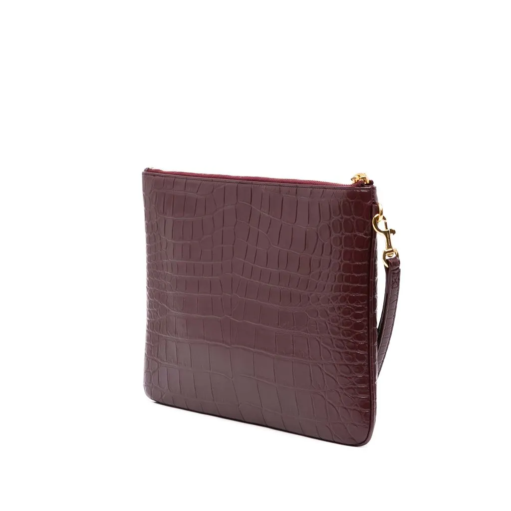 Saint Laurent Croc Embossed Calfskin Monogram Tablet Pouch Red Leather Very good - Back View