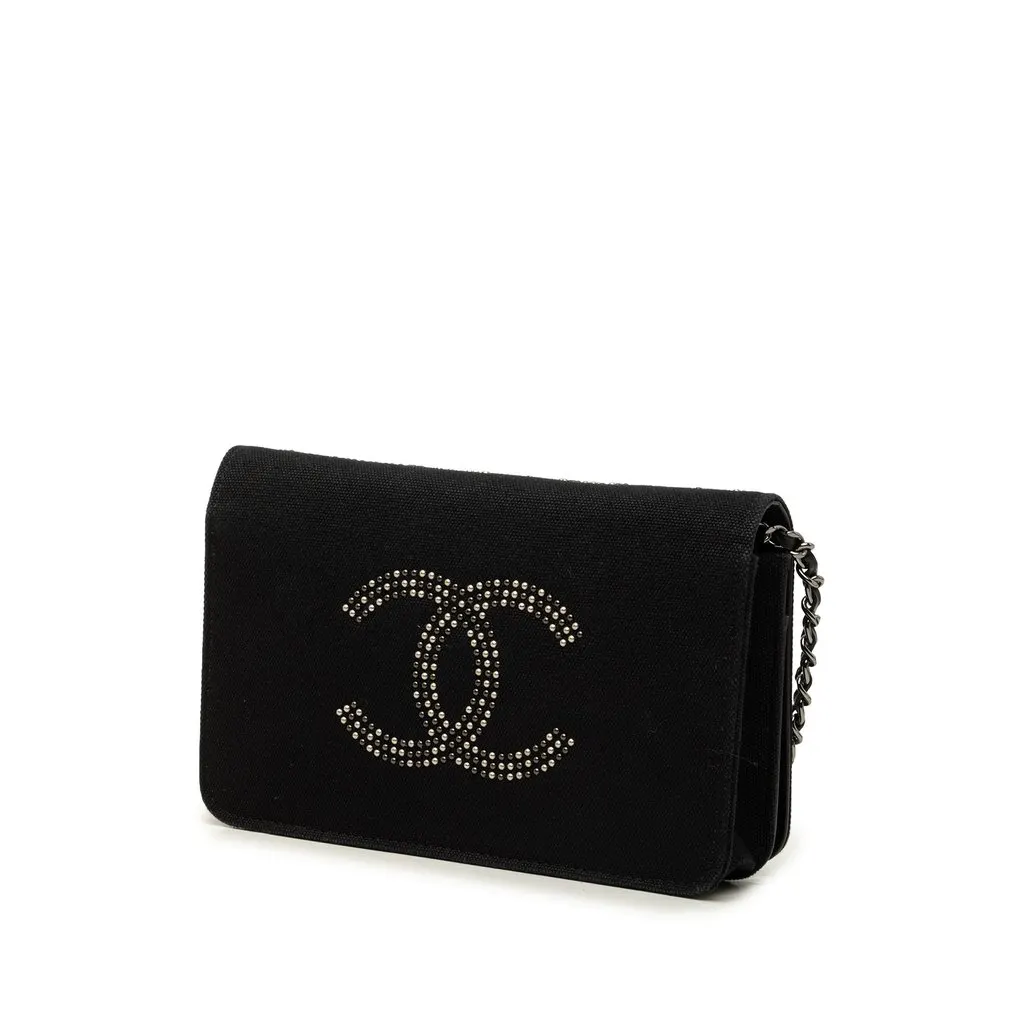 Chanel Paris Shanghai Crystal Embellished Canvas Wallet On Chain Black Canvas Very good - Back View