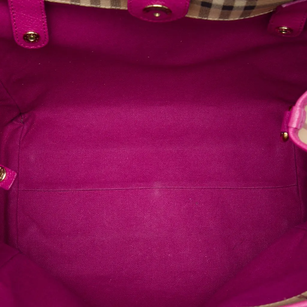 Burberry Small Haymarket Check Coated Canvas Canterbury Tote Beige Very good - Model View