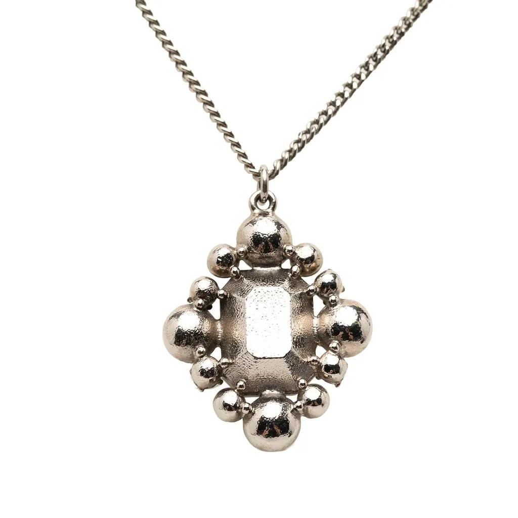 Chanel CC Brass Strass Pendant Necklace Silver Metal Very good - Inside View