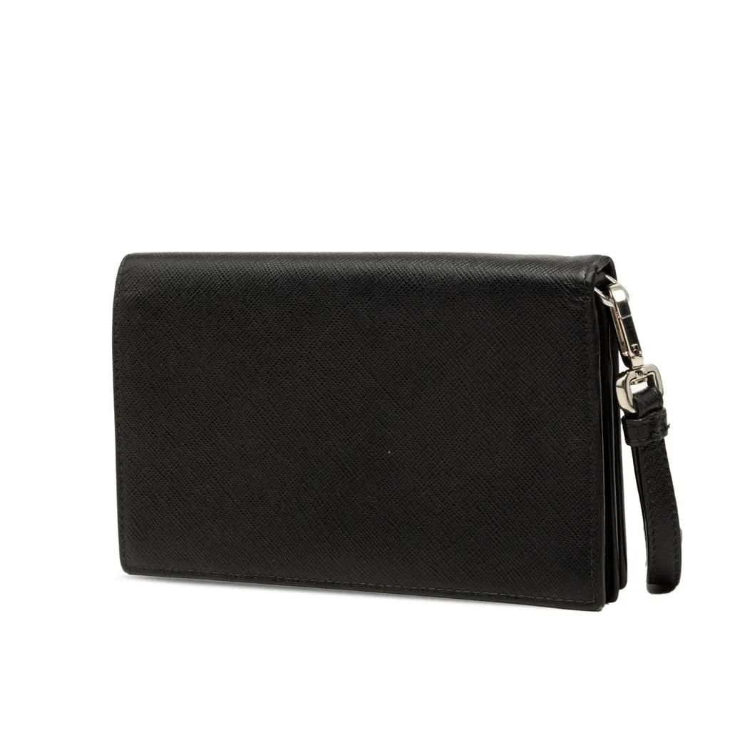 Prada Saffiano Wristlet Long Wallet Black Leather Very good - Back View