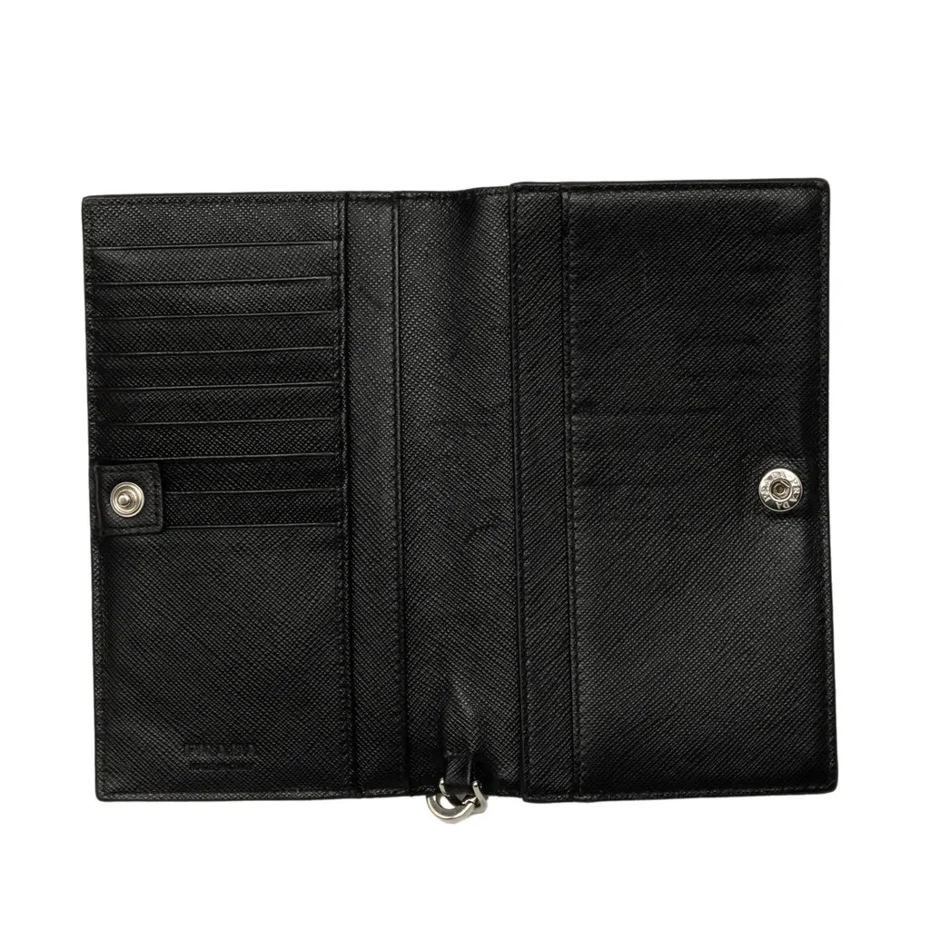 Prada Saffiano Wristlet Long Wallet Black Leather Very good - Model View