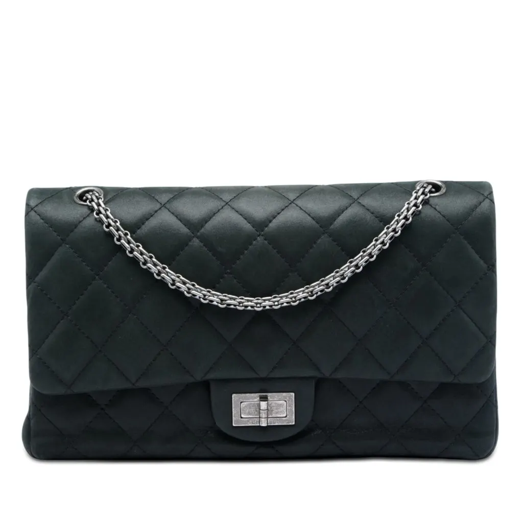 Chanel Quilted Iridescent Lambskin Reissue 2.55 Bijoux Chain Double Flap 227 Black Leather Very good - Front View