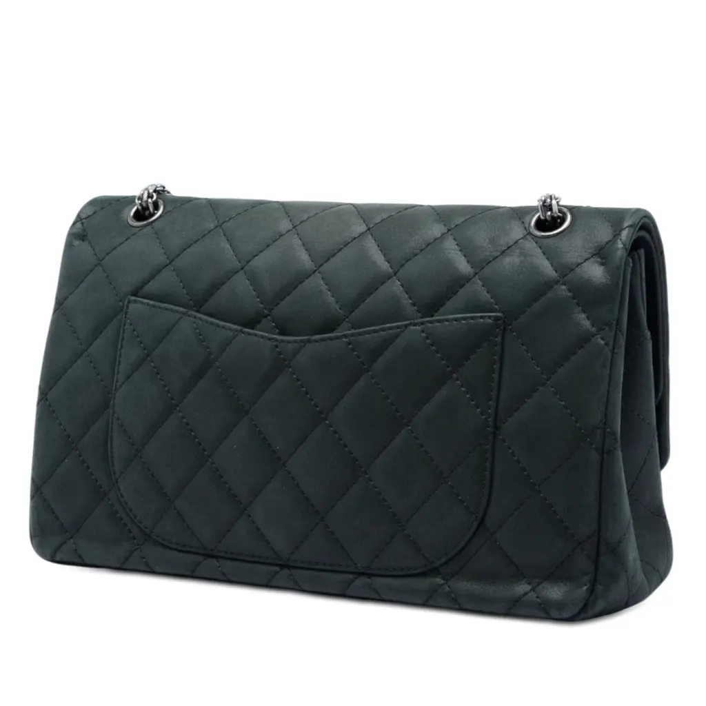 Chanel Quilted Iridescent Lambskin Reissue 2.55 Bijoux Chain Double Flap 227 Black Leather Very good - Back View