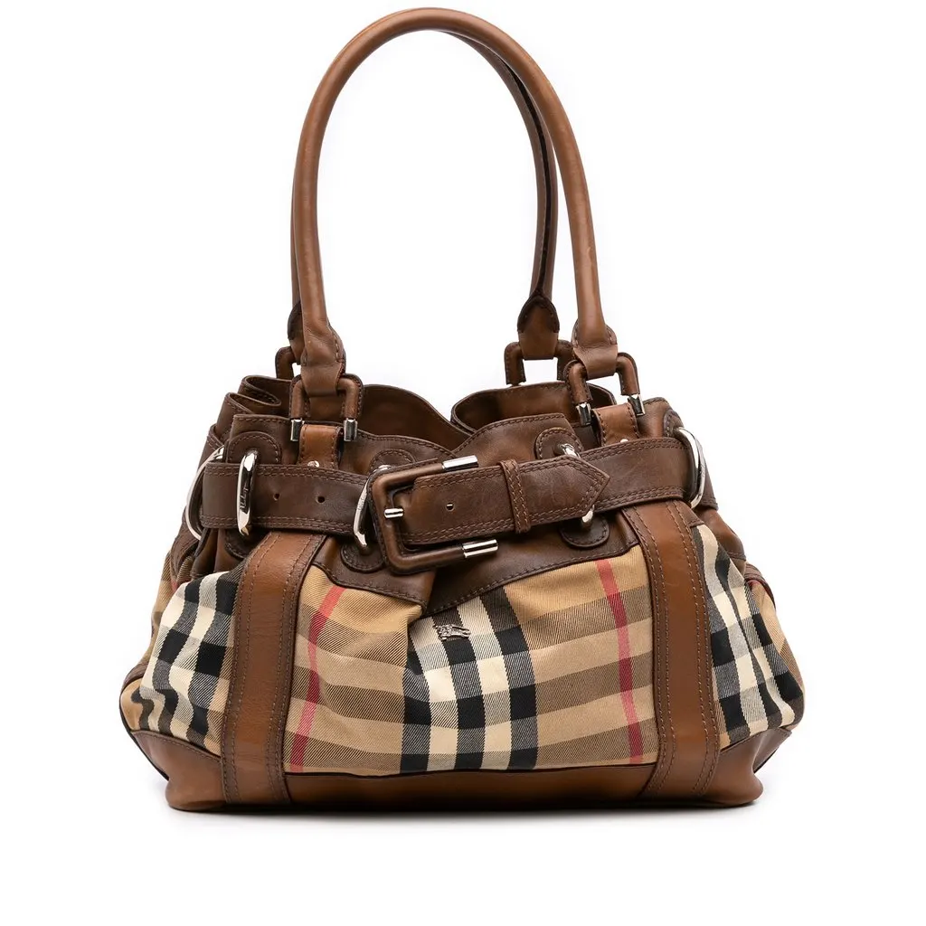 Burberry House Check Canvas Beaton Shoulder Bag Beige Canvas Good - Front View