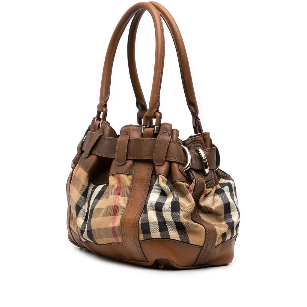 Burberry House Check Canvas Beaton Shoulder Bag Beige Canvas Good - Back View