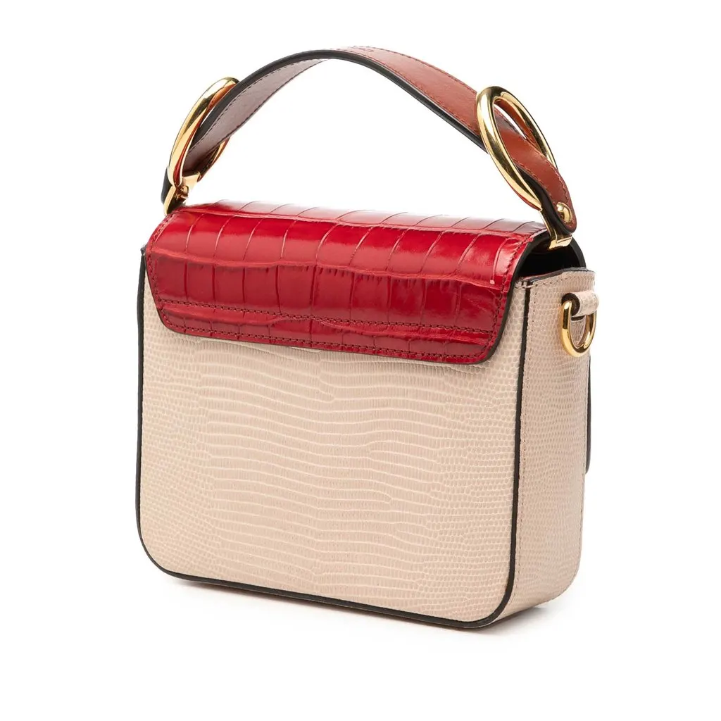 Chloé Mini Bicolor Croc Embossed Calfskin C Satchel Red Leather Very good - Back View