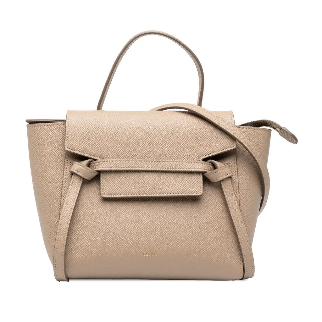 Celine Nano Grained Calfskin Belt Bag Beige Leather Good - Front View
