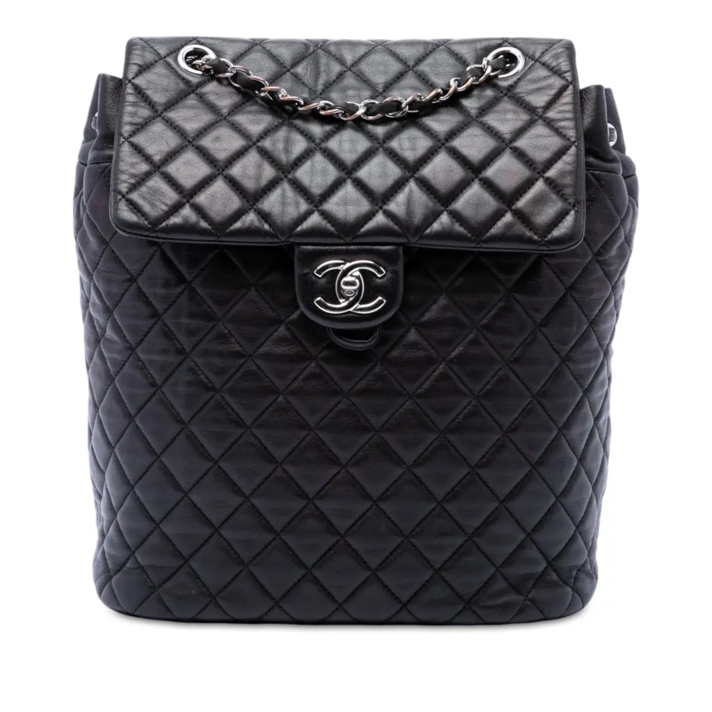 Chanel Large Quilted Lambskin Urban Spirit Backpack Black Leather Very good - Front View