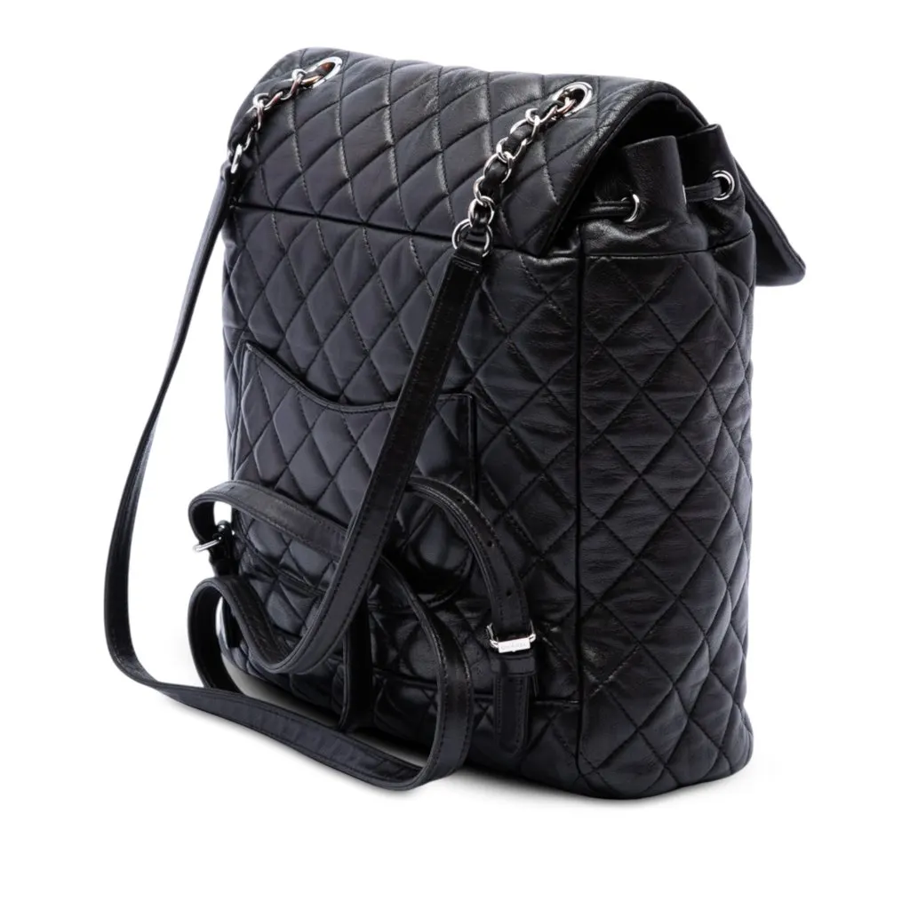 Chanel Large Quilted Lambskin Urban Spirit Backpack Black Leather Very good - Back View
