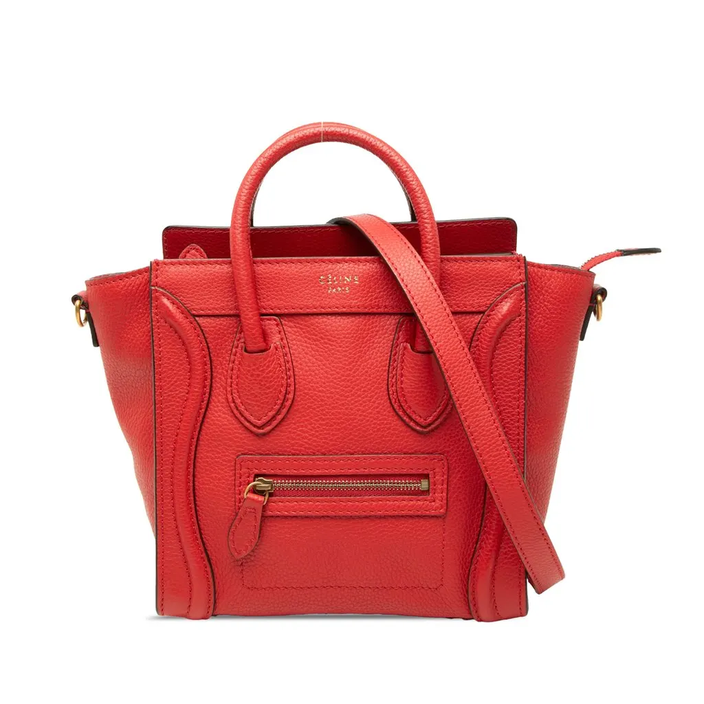 Celine Nano Leather Luggage Tote Red Leather Good - Front View