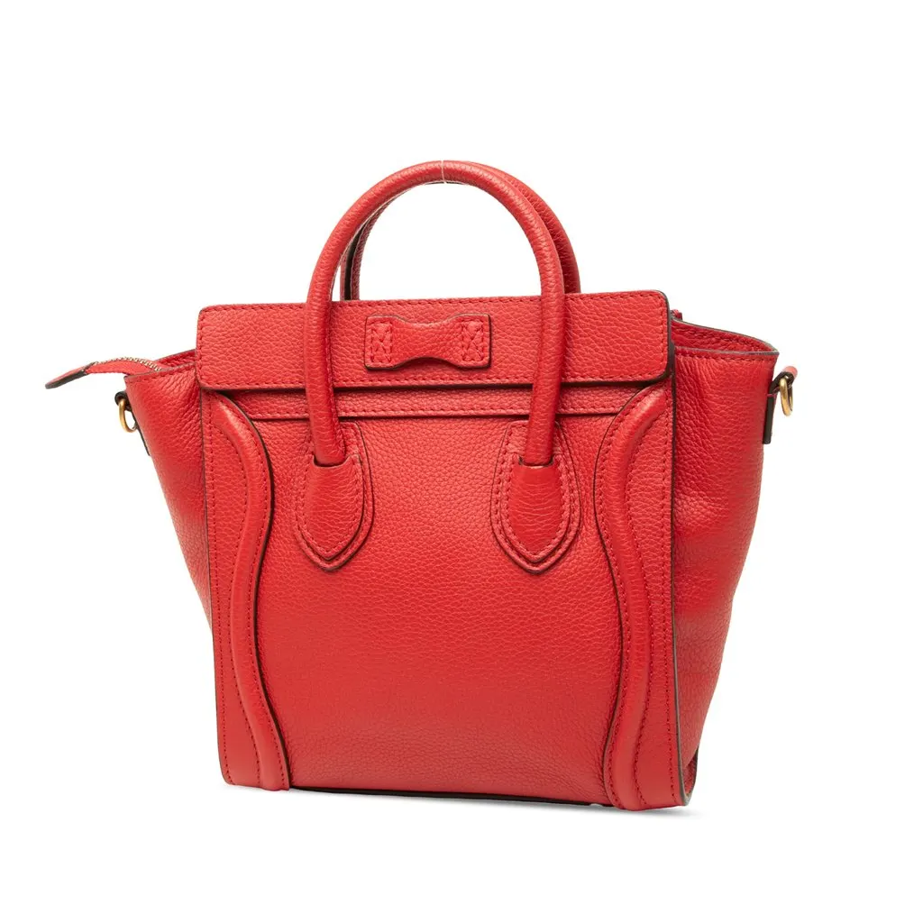Celine Nano Leather Luggage Tote Red Leather Good - Back View