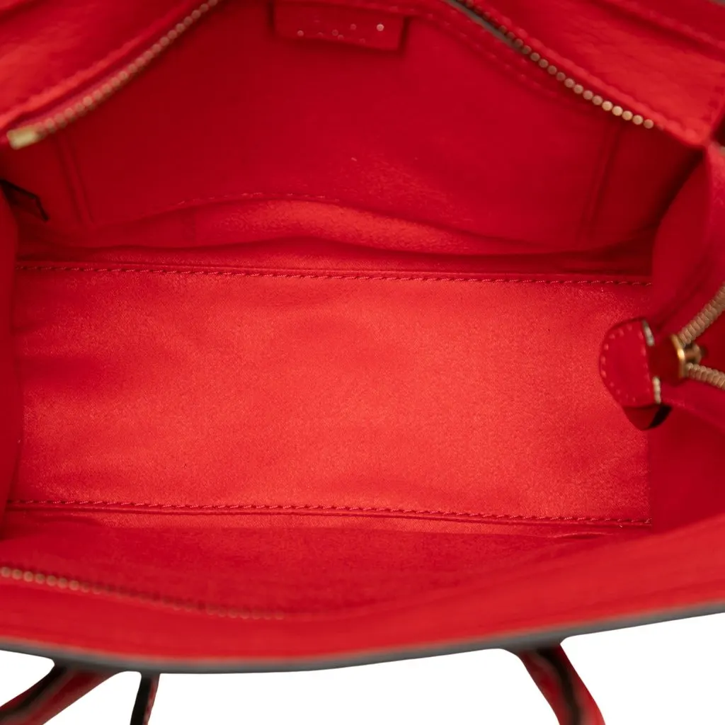 Celine Nano Leather Luggage Tote Red Leather Good - Model View