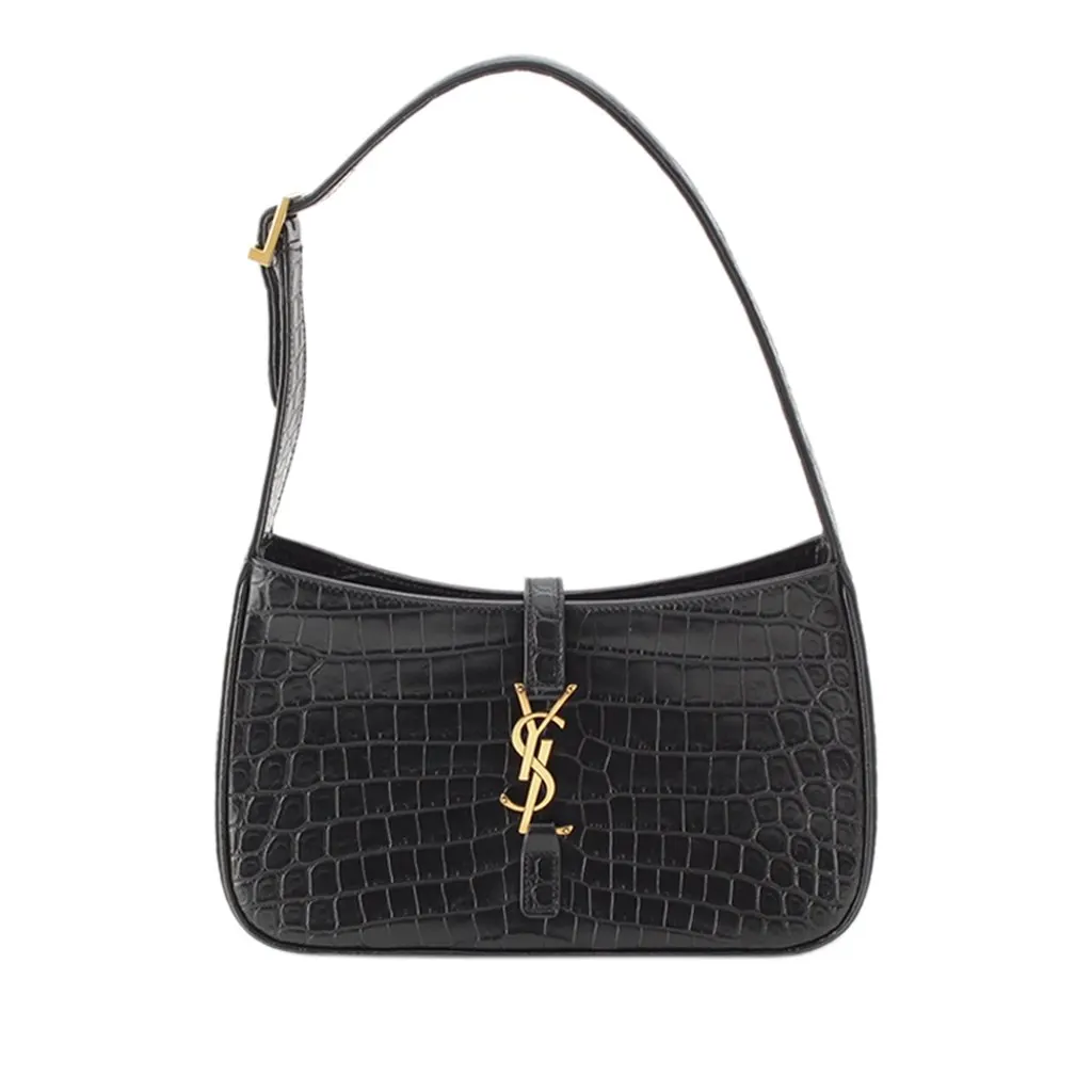 Saint Laurent Croc Embossed Leather Le 5 A 7 Black Leather Very good - Front View