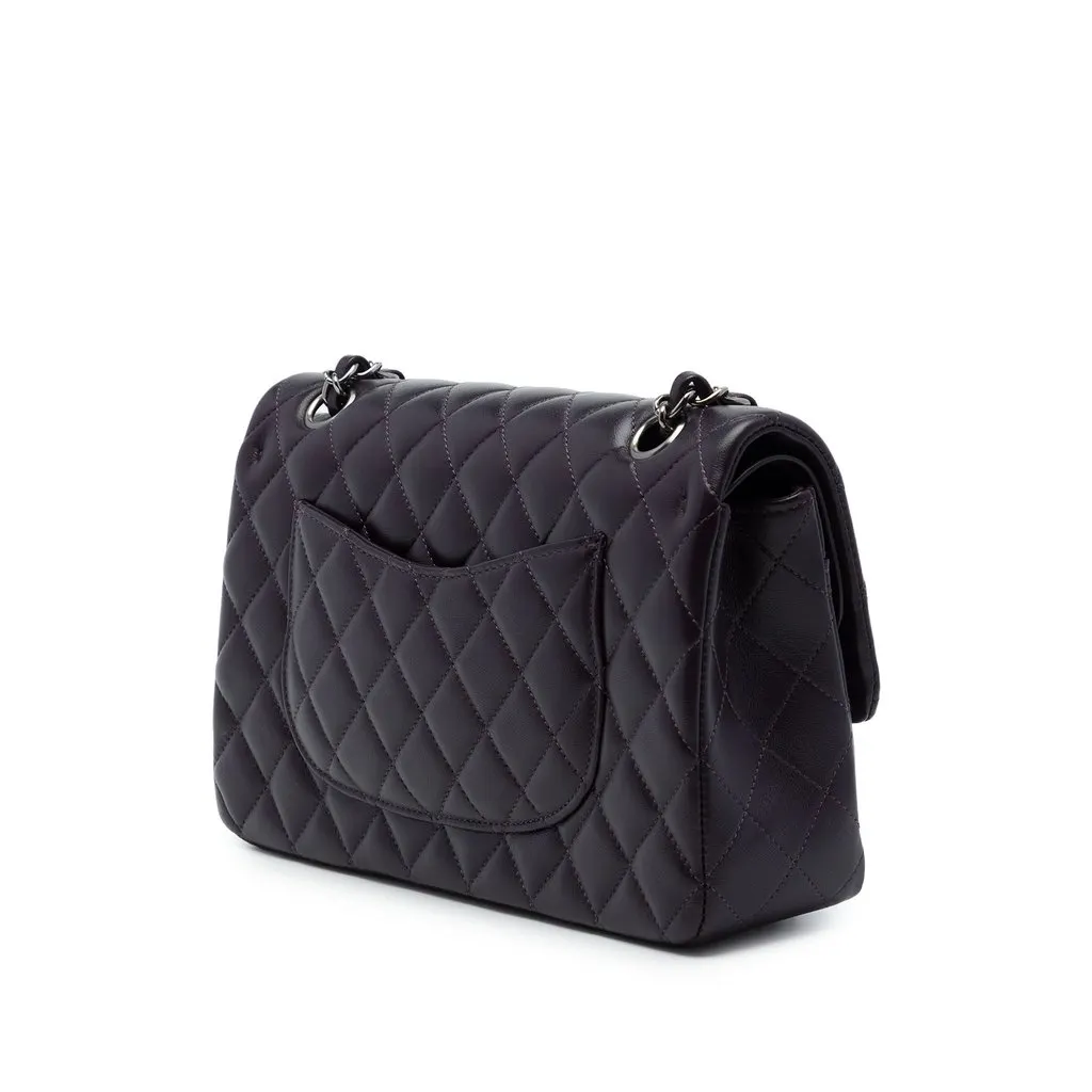Chanel Medium Classic Lambskin Double Flap Purple Leather Very good - Back View