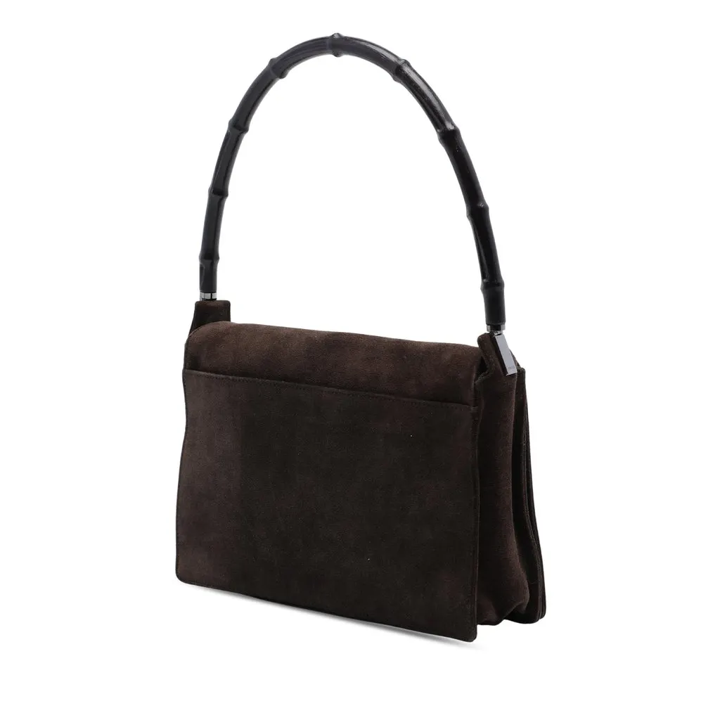 Gucci Suede Bamboo Handbag Brown Suede Very good - Back View