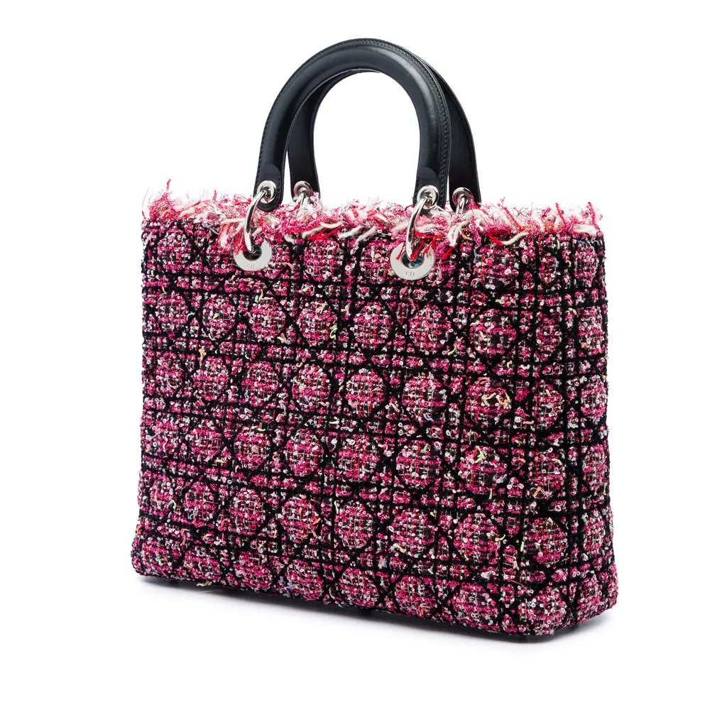Dior Large Tweed Cannage Fringe Lady Dior Pink Tweed Very good - Back View