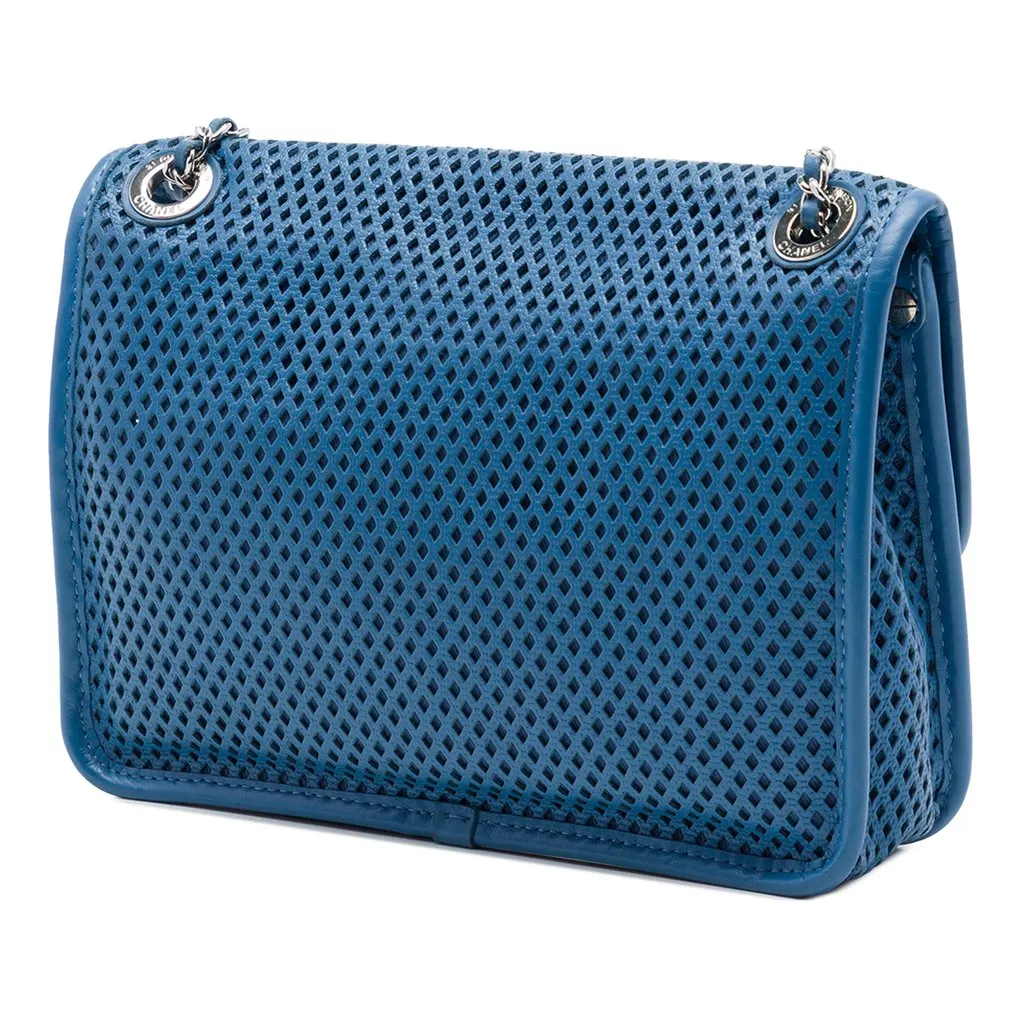 Chanel Small Perforated Calfskin Up In The Air Flap Blue Leather Very good - Back View