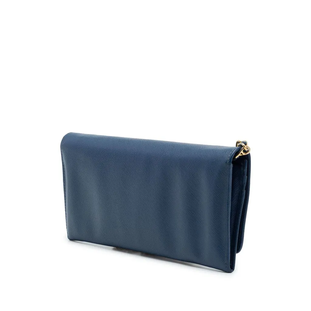 Prada Saffiano Wallet On Chain Blue Leather Very good - Back View
