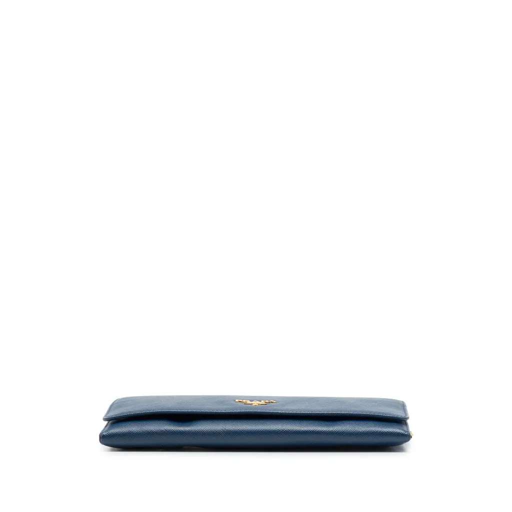 Prada Saffiano Wallet On Chain Blue Leather Very good - Inside View