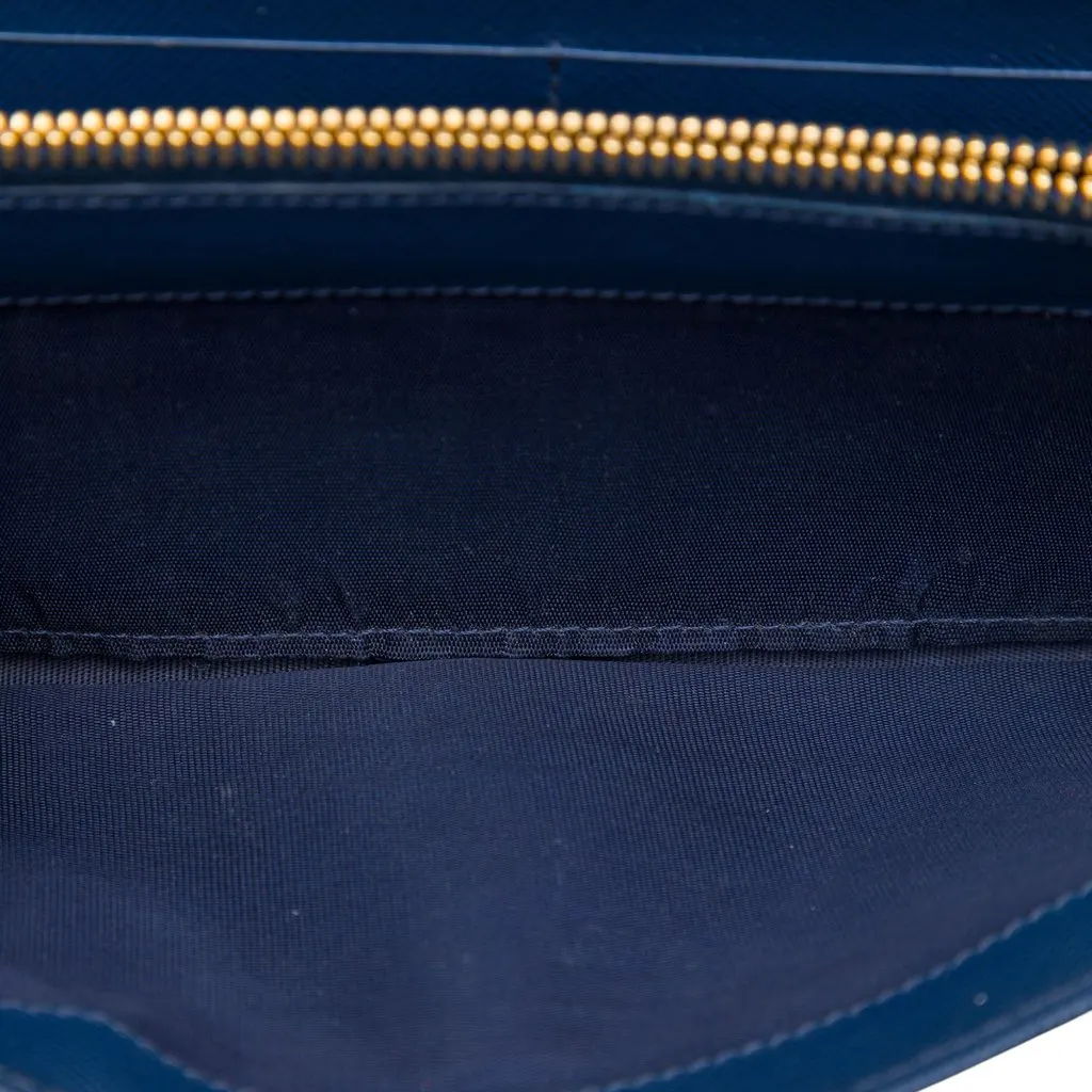Prada Saffiano Wallet On Chain Blue Leather Very good - Model View