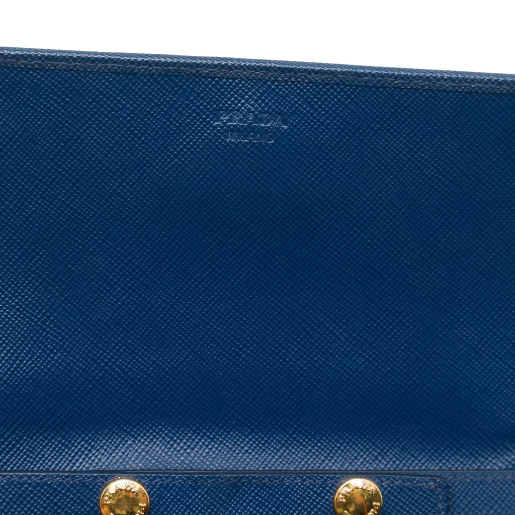 Prada Saffiano Wallet On Chain Blue Leather Very good - Box View
