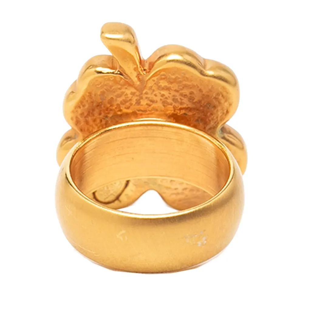 Chanel CC Gold Plated Resin Clover Ring Gold Metal Very good - Inside View