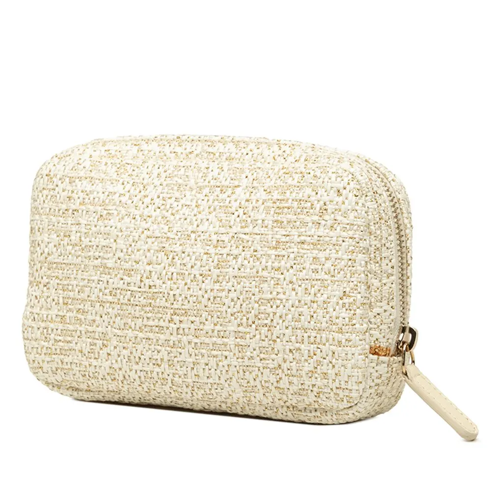 Chanel Tweed Deauville Cosmetic Pouch Beige Tweed Good - Back View