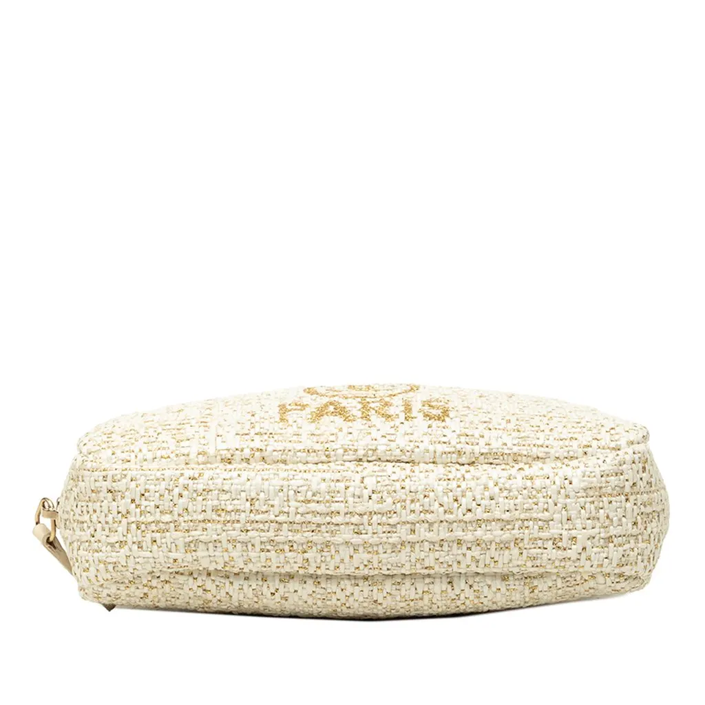Chanel Tweed Deauville Cosmetic Pouch Beige Tweed Good - Inside View
