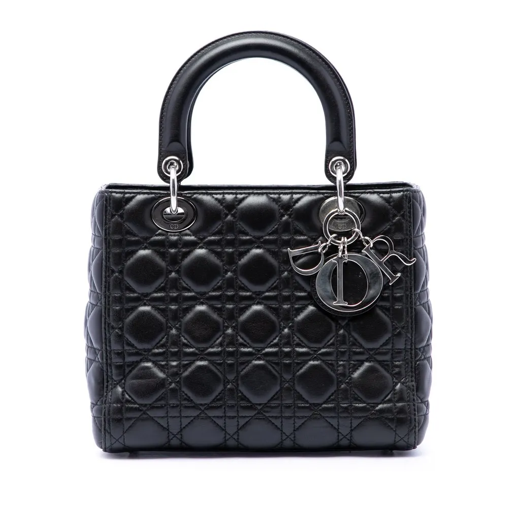 Dior Medium Lambskin Cannage Lady Dior Black Leather Very good - Front View