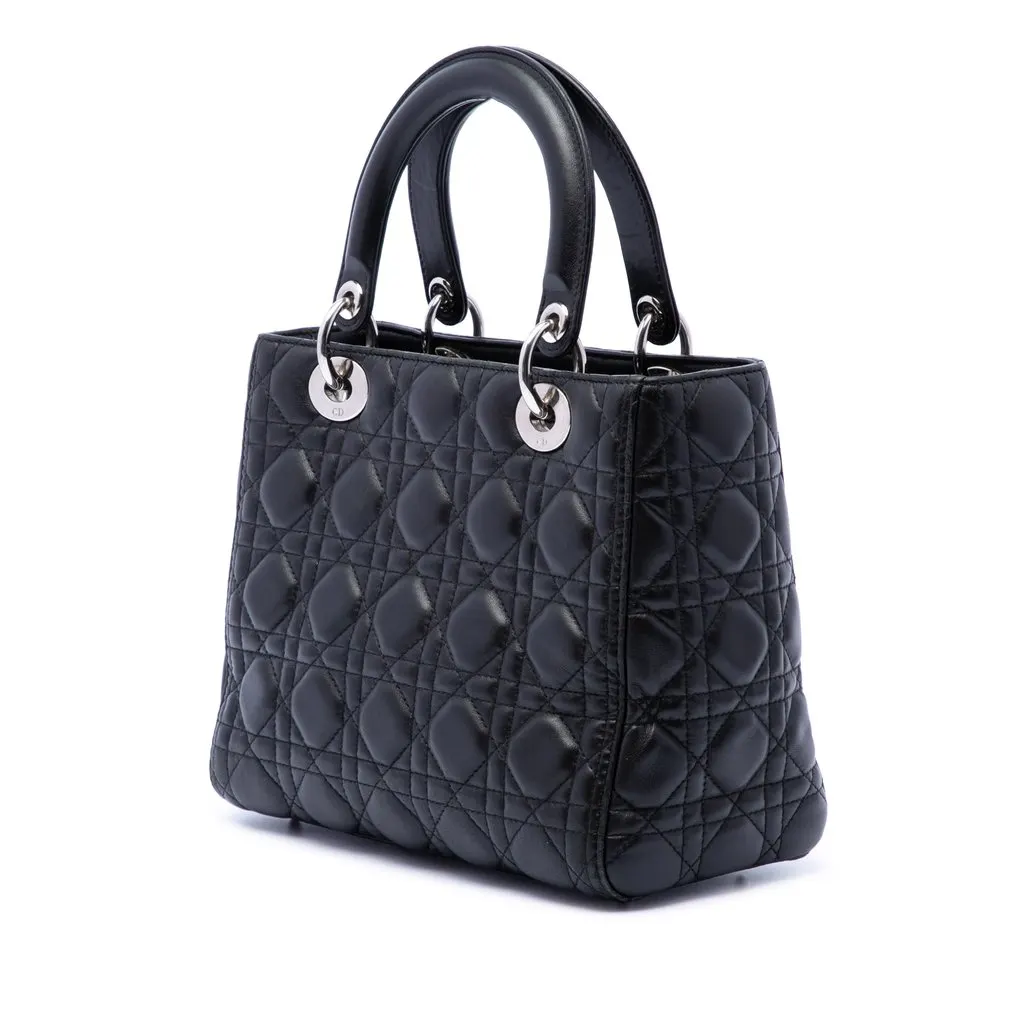 Dior Medium Lambskin Cannage Lady Dior Black Leather Very good - Back View
