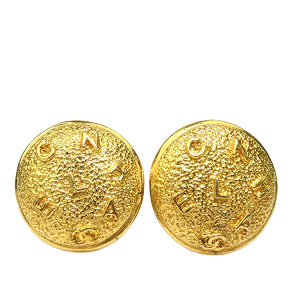 Chanel Gold Plated Logo Round Clip On Earrings Gold Metal Very good - Front View