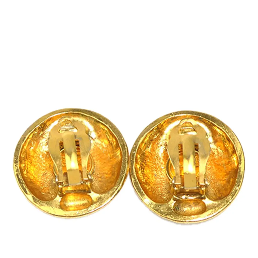 Chanel Gold Plated Logo Round Clip On Earrings Gold Metal Very good - Back View
