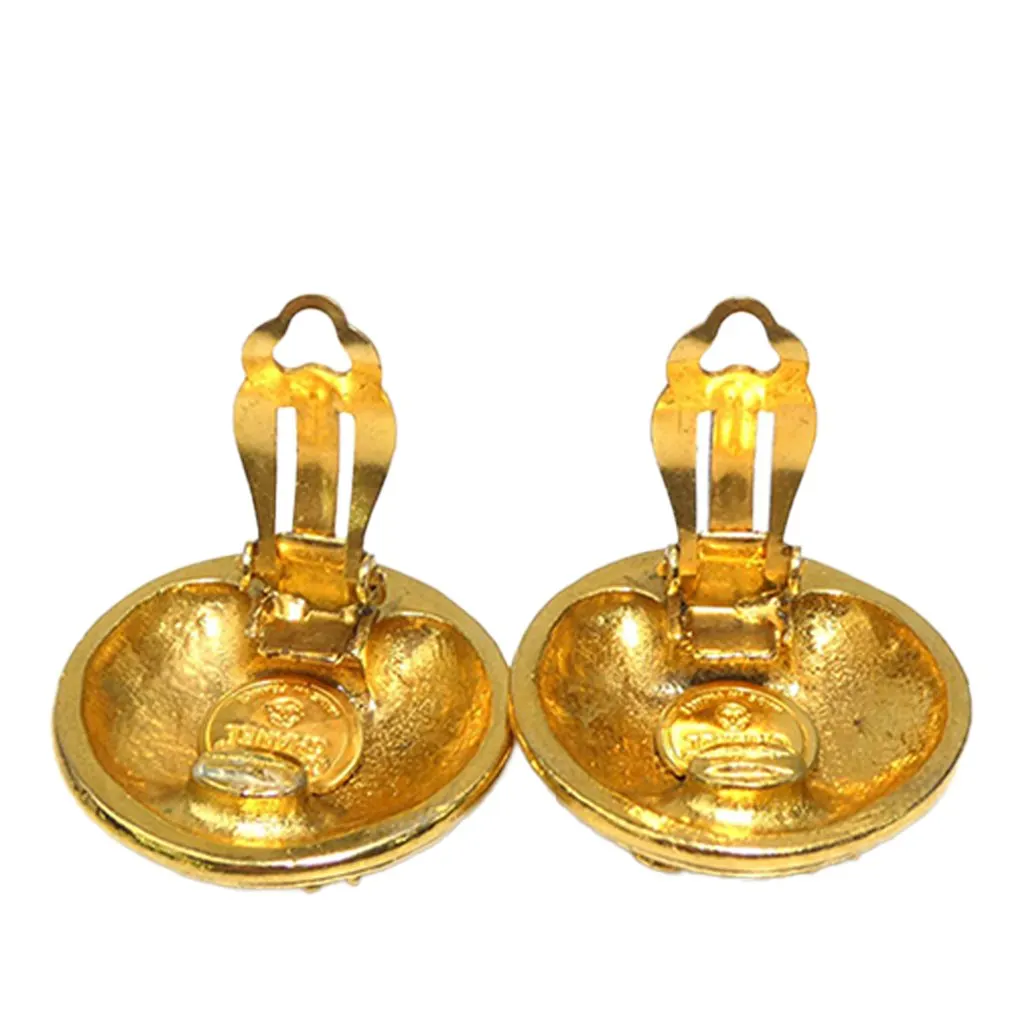 Chanel Gold Plated Logo Round Clip On Earrings Gold Metal Very good - Inside View