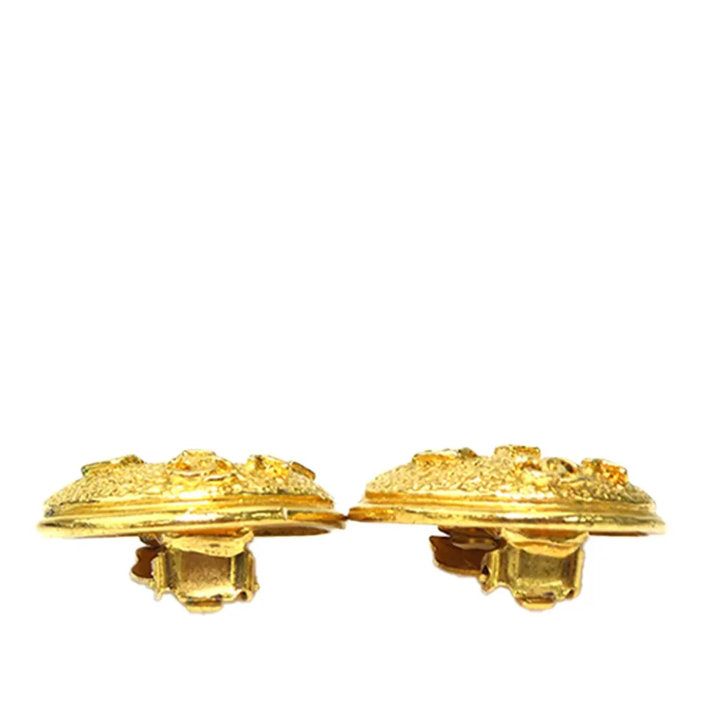 Chanel Gold Plated Logo Round Clip On Earrings Gold Metal Very good - Box View