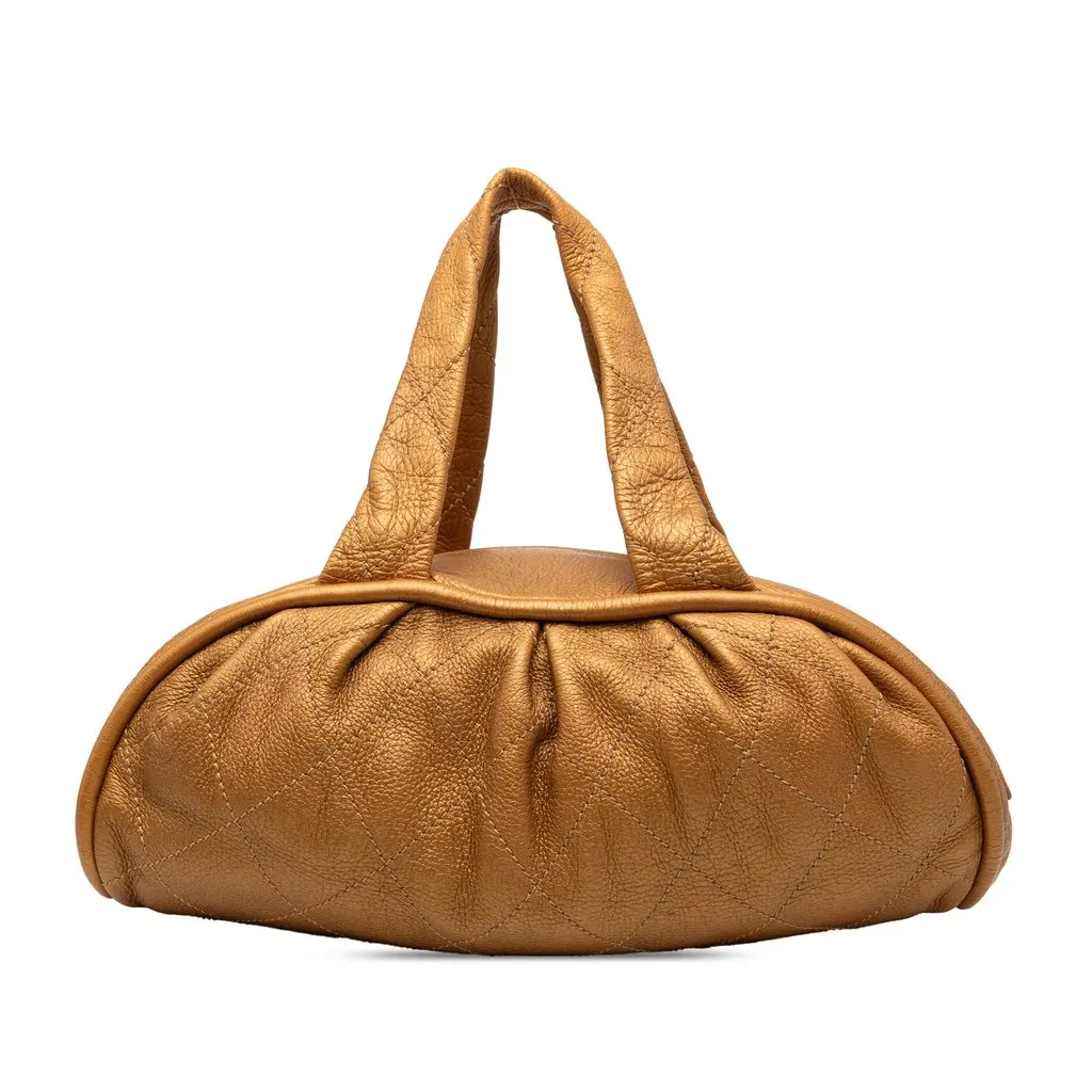 Chanel Small Quilted Metallic Calfskin Le Marais Bowler Bag Gold Leather Very good - Front View