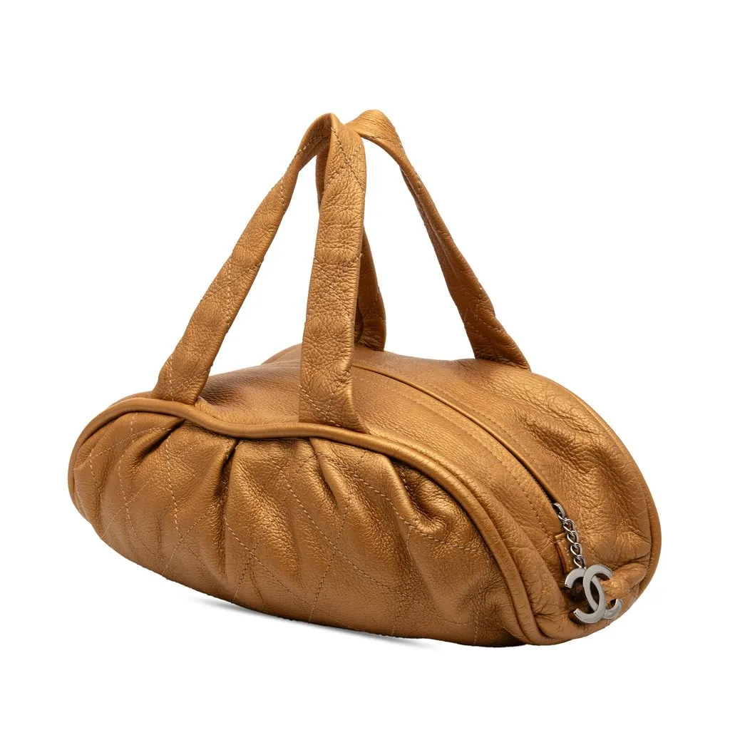 Chanel Small Quilted Metallic Calfskin Le Marais Bowler Bag Gold Leather Very good - Back View