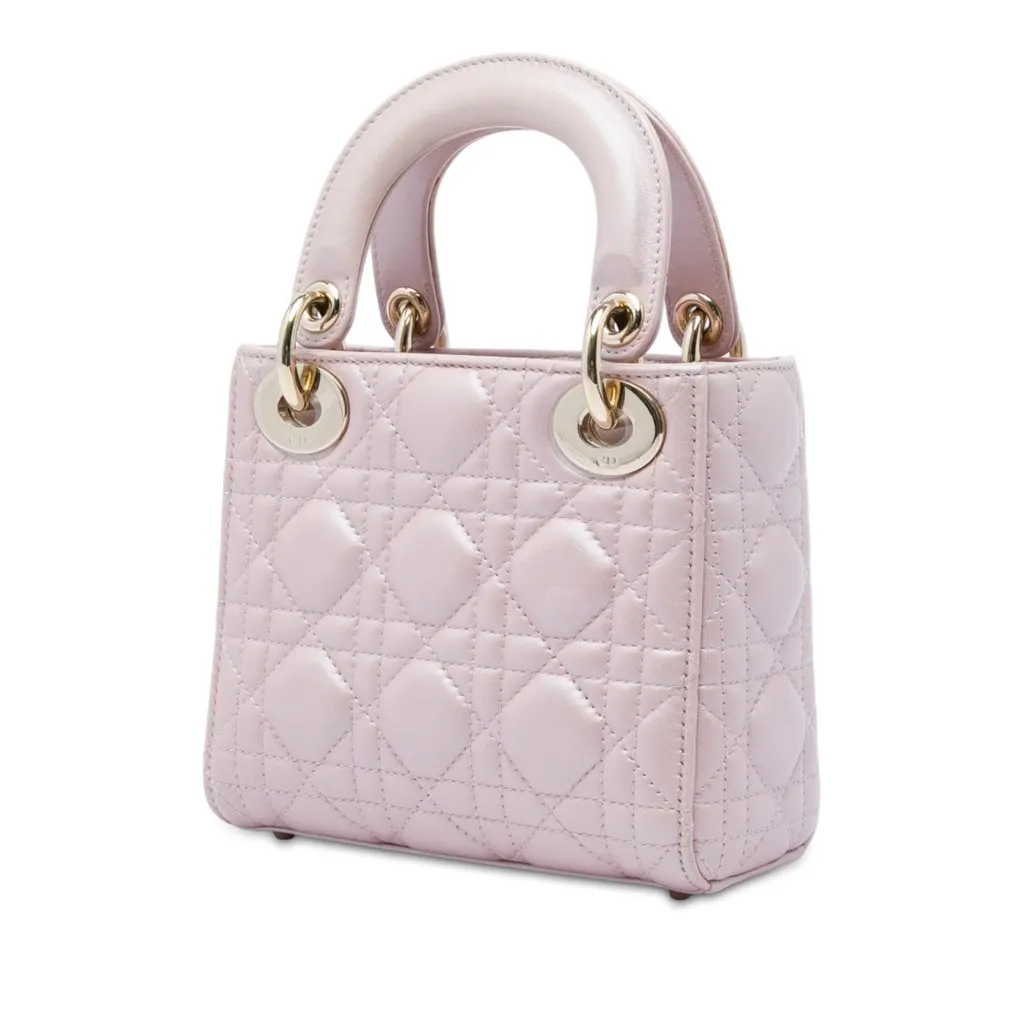 Dior Mini Iridescent Lambskin Cannage Lady Dior Pink Leather Very good - Back View