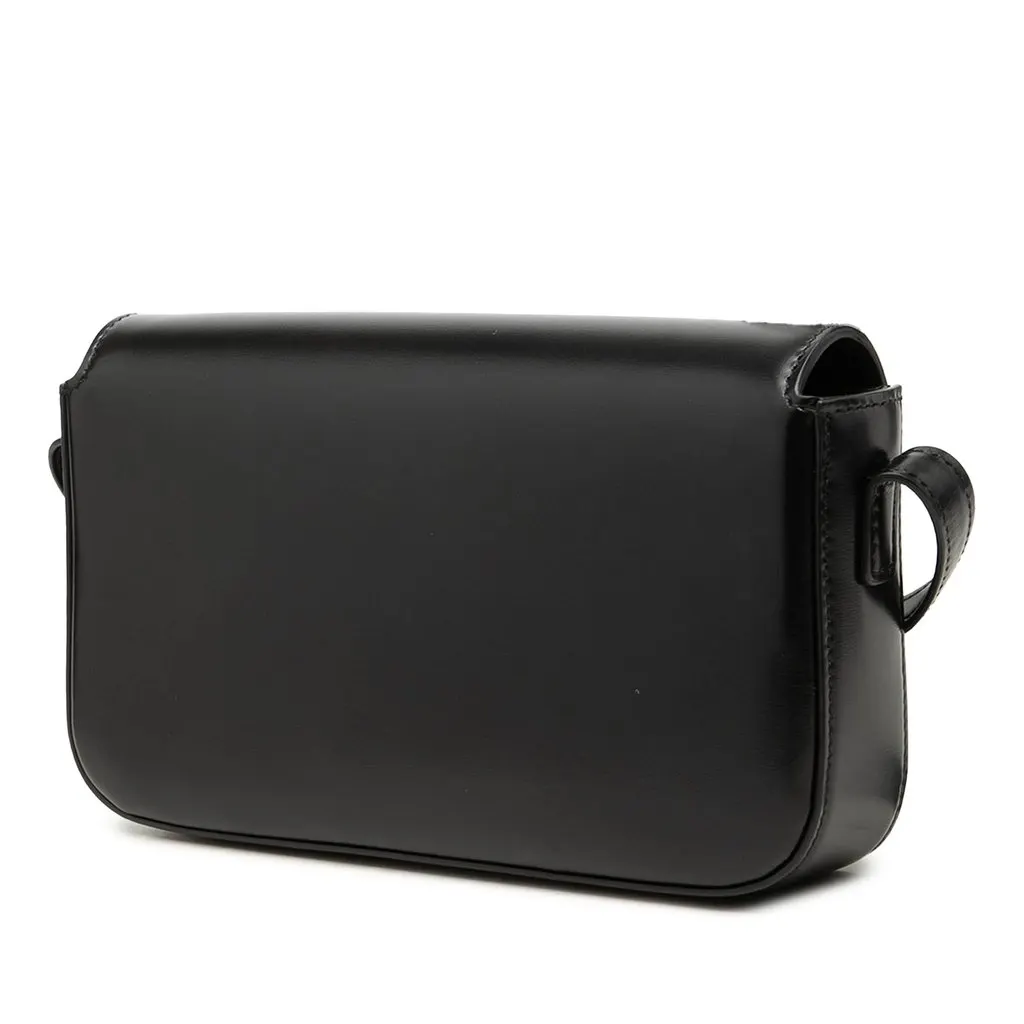 Celine Shiny Calfskin Triomphe Claude Shoulder Bag Black Leather Good - Back View