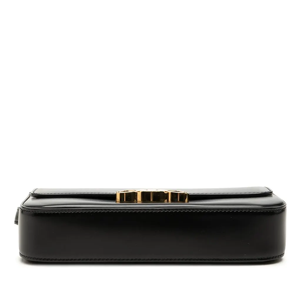 Celine Shiny Calfskin Triomphe Claude Shoulder Bag Black Leather Good - Inside View