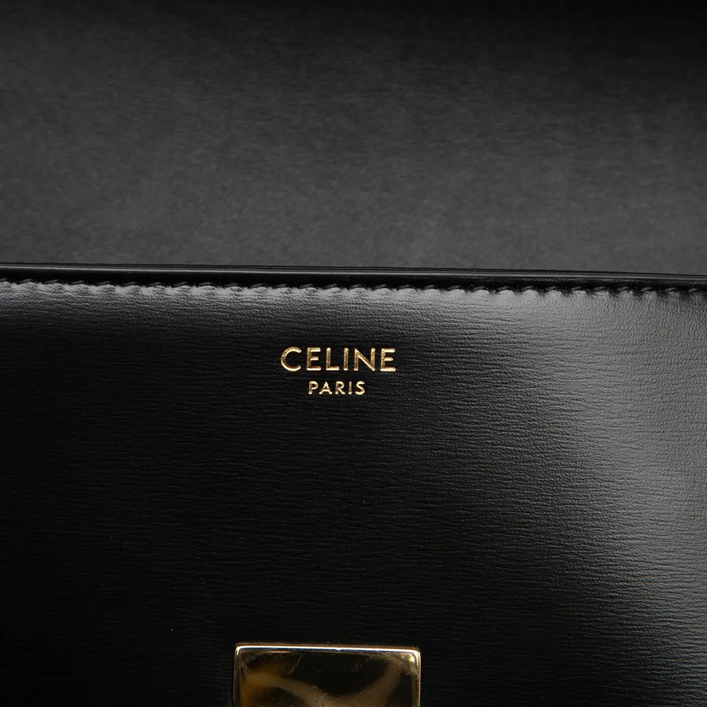 Celine Shiny Calfskin Triomphe Claude Shoulder Bag Black Leather Good - Box View