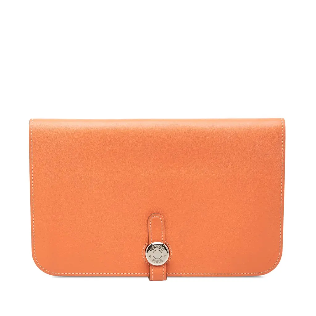 Hermès Clemence Dogon Duo Wallet GM Orange Leather Very good - Front View