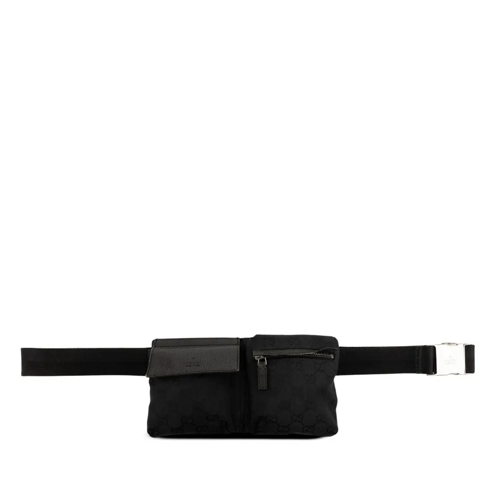 Gucci GG Canvas Double Pocket Belt Bag Black Canvas Good - Front View