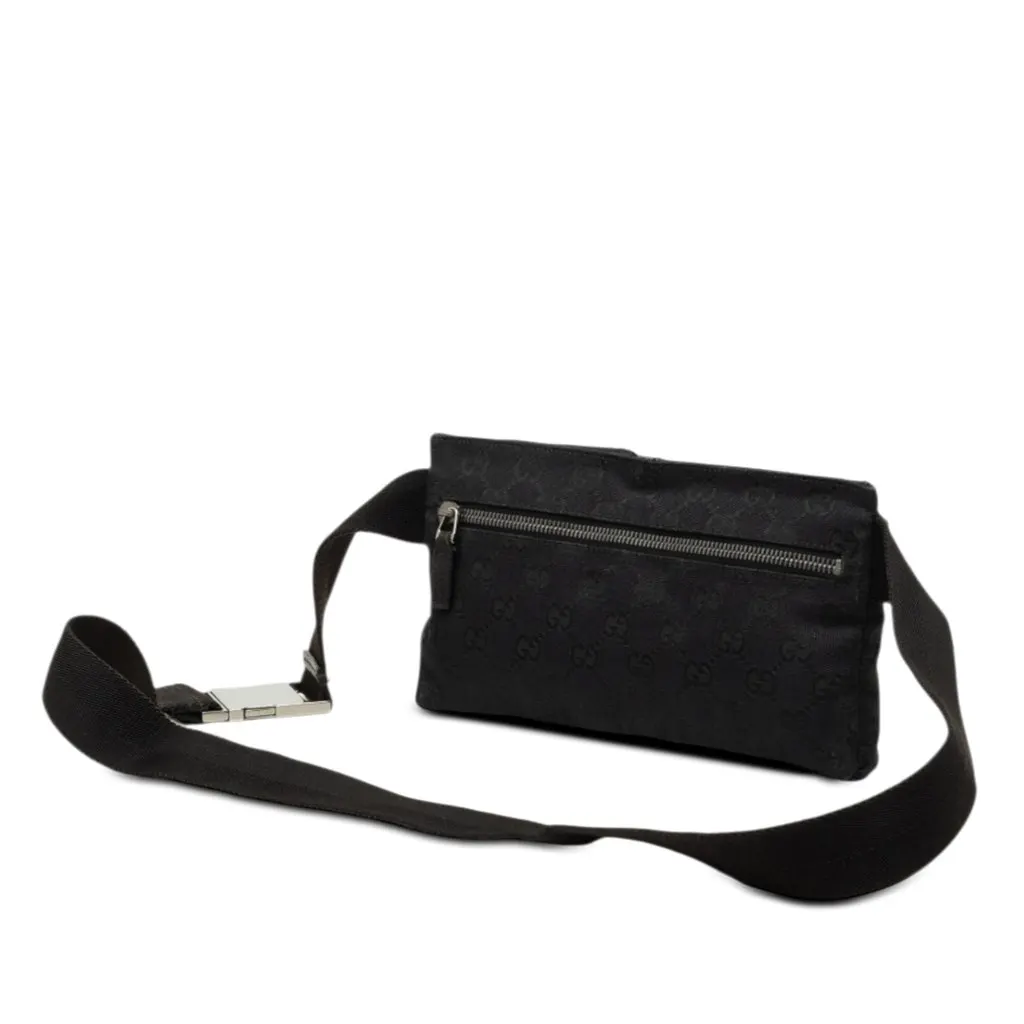Gucci GG Canvas Double Pocket Belt Bag Black Canvas Good - Back View