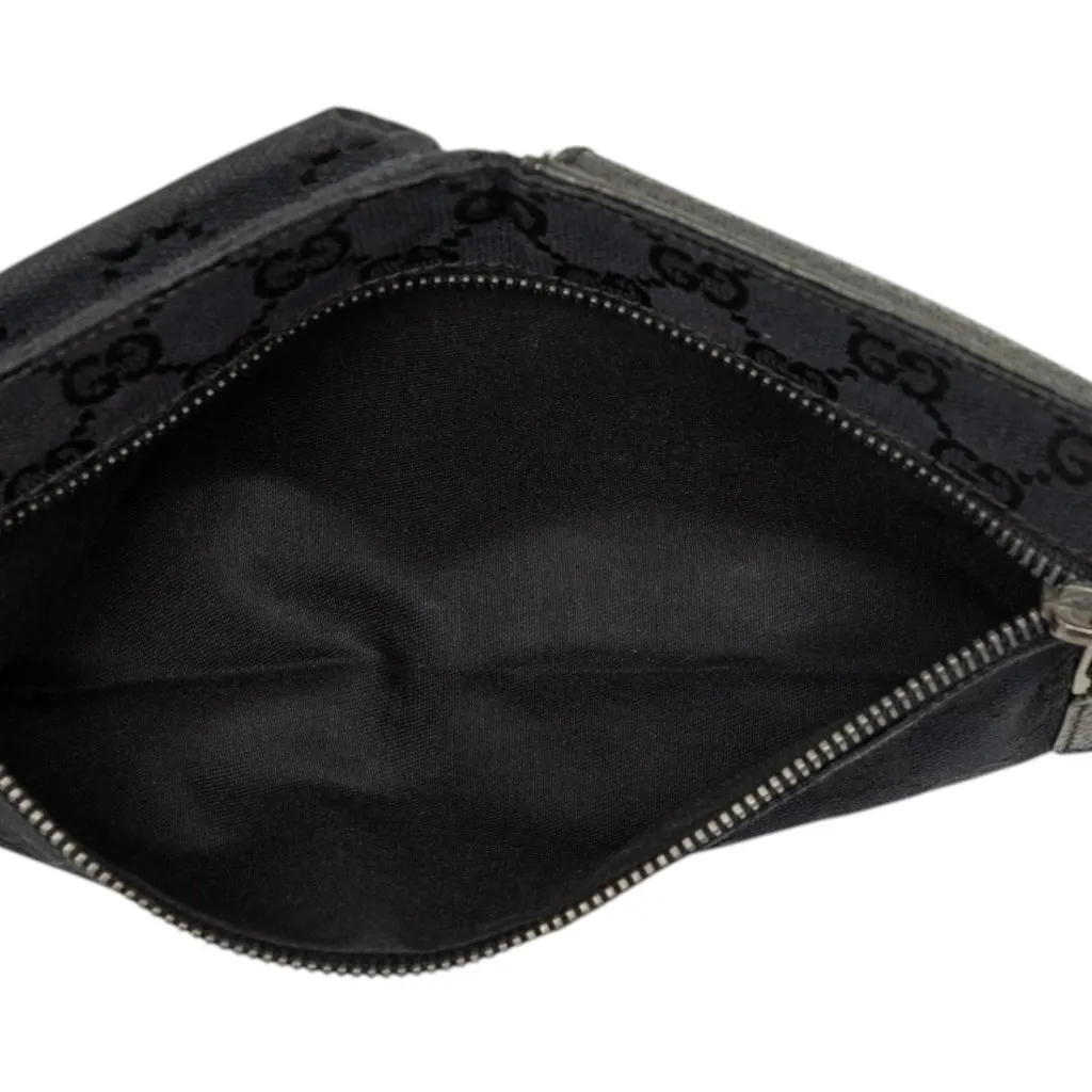 Gucci GG Canvas Double Pocket Belt Bag Black Canvas Good - Model View