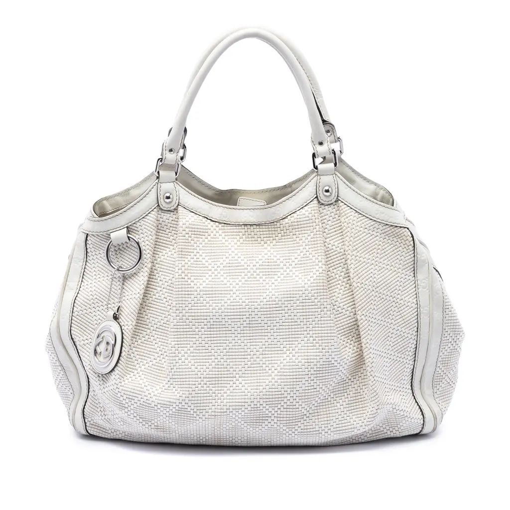 Gucci Large Diamante Raffia Sukey Tote White Very good - Front View