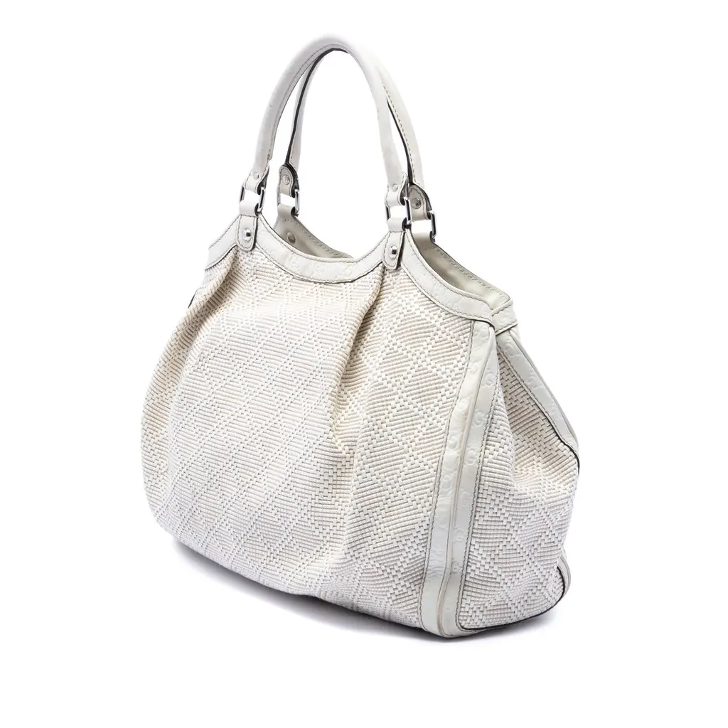 Gucci Large Diamante Raffia Sukey Tote White Very good - Back View