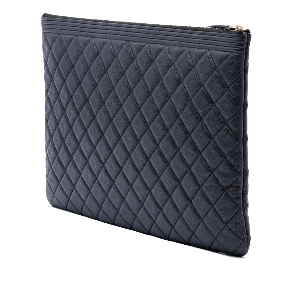 Chanel Large Quilted Caviar Boy O Case Clutch Black Leather Very good - Back View