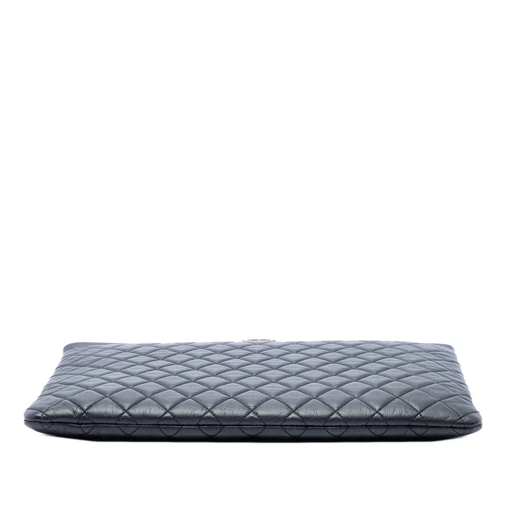 Chanel Large Quilted Caviar Boy O Case Clutch Black Leather Very good - Inside View