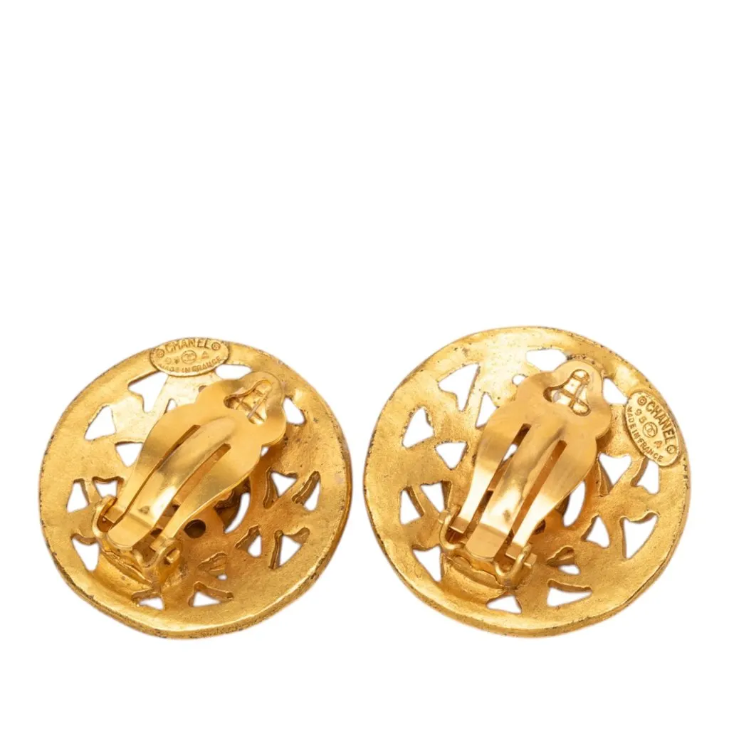 Chanel CC Gold Plated Arabesque Round Clip On Earrings Gold Metal Very good - Back View